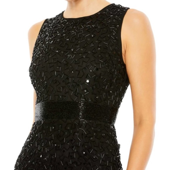 Mac Duggal Black Geometric Hand Embellished  Sleeveless A-Line Dress NWT Size 8 - Picture 3 of 16